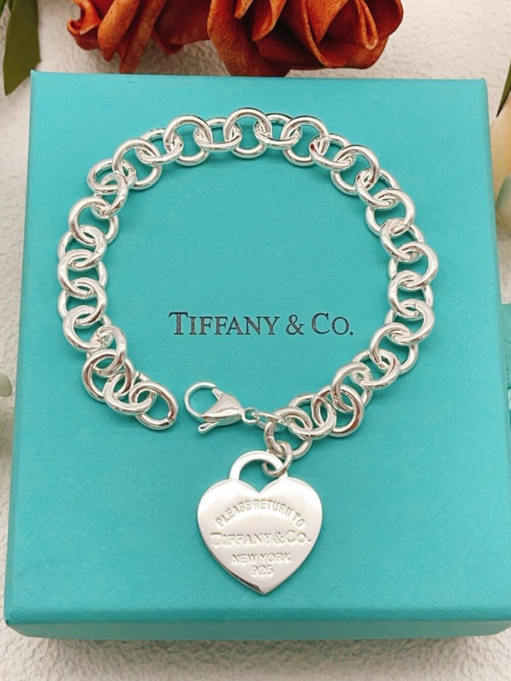 Tiffany & Co. Sterling Silver Heart Tag Charm Bracelet - Silver
